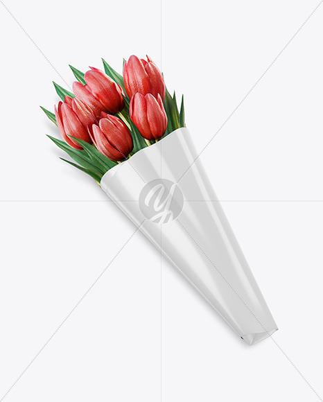 Flower Bouquet in Paper Wrap Mockup