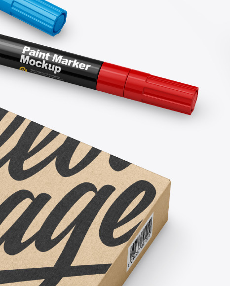 Glossy Box With Marker Pens Mockup