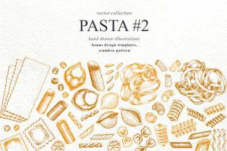 Pasta Vector Collection #2 - Seamless patterns