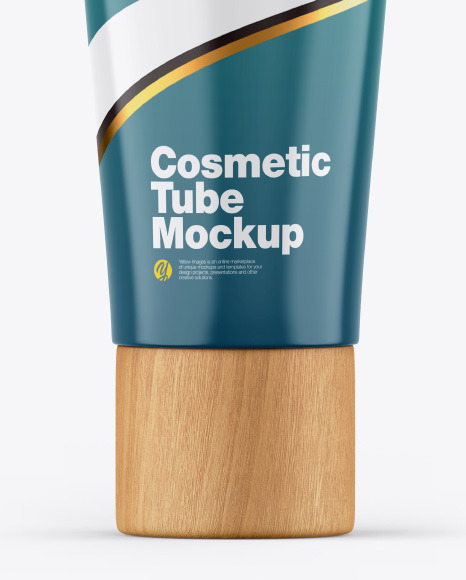 Glossy Cosmetic Tube w/ Wooden Cap Mockup