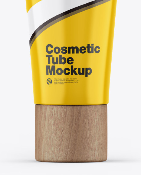 Glossy Cosmetic Tube w/ Wooden Cap Mockup