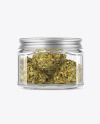 Square Glass Jar with Weed Buds Mockup