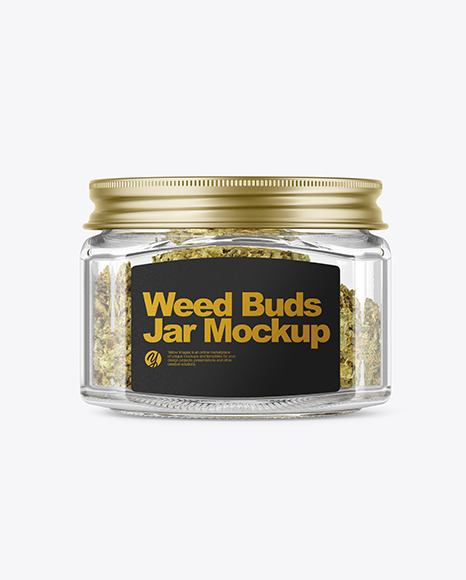 Square Glass Jar with Weed Buds Mockup