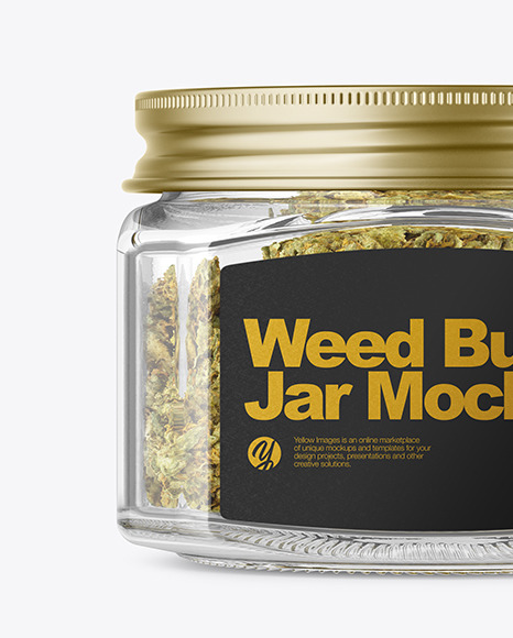 Square Glass Jar with Weed Buds Mockup