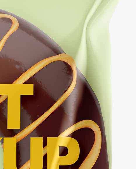 Plastic Bag With Chocolate Glazed Donut with Orange Stripes Mockup