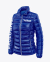 Glossy Women's Down Jacket Mockup - Front Half Side View