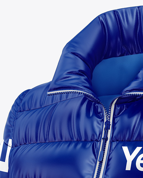 Glossy Women's Down Jacket Mockup - Front Half Side View