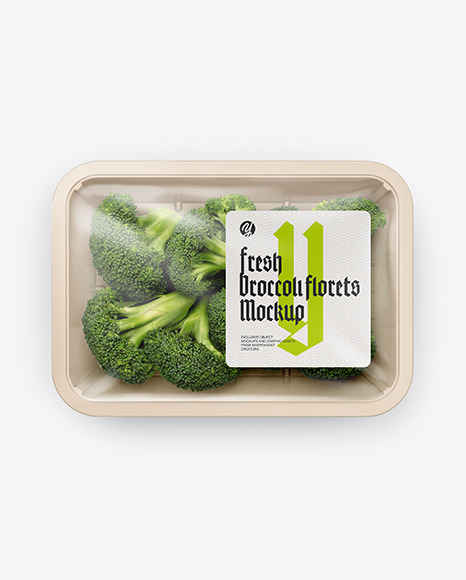 Plastic Tray With Broccoli Mockup