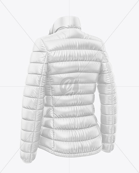 Glossy Women's Down Jacket Mockup - Back Half Side View