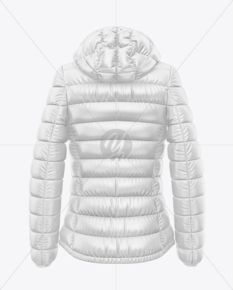 Glossy Women's Down Jacket w/Hood Mockup - Back View