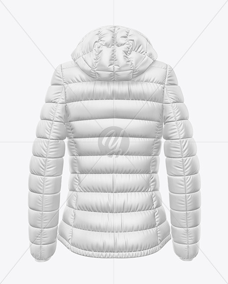 Matte Women's Down Jacket w/Hood Mockup - Back View