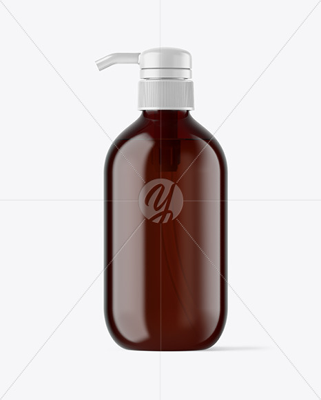 Amber Cosmetic Bottle with Pump Mockup Amber Cosmetic Bottle with Pump Mockup