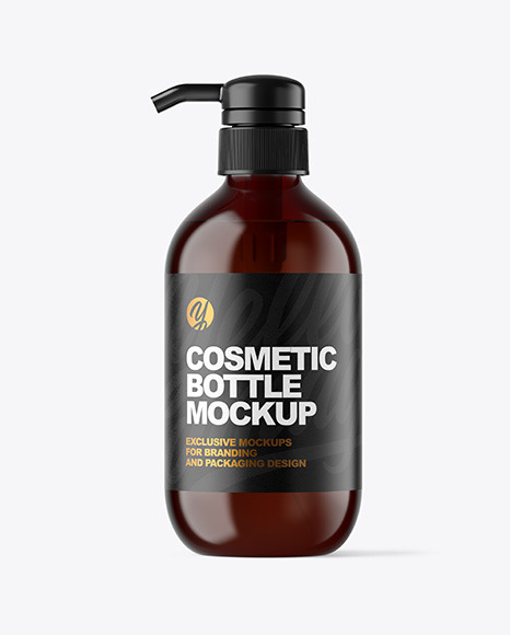 Amber Cosmetic Bottle with Pump Mockup - Bottle mockup