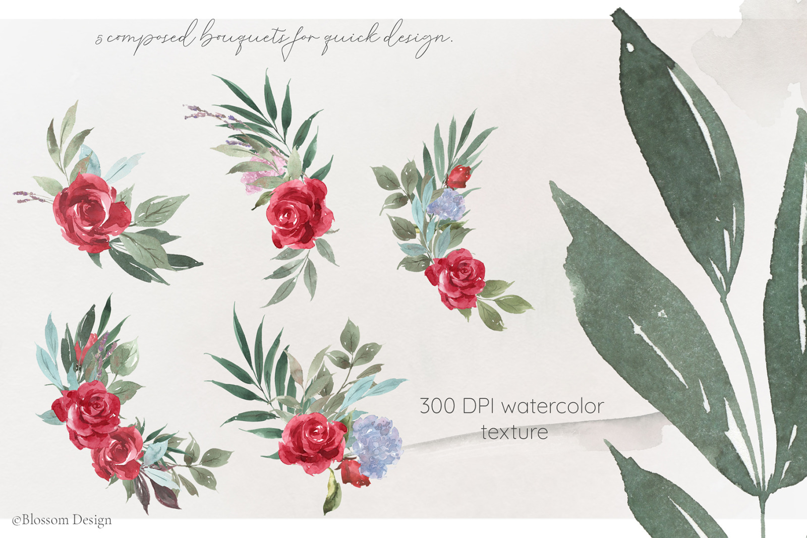 Roses and leaves. Watercolor set. Roses and leaves. Watercolor set.