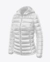 Matte Women's Down Jacket w/Hood Mockup - Front Half Side View