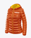 Matte Women's Down Jacket w/Hood Mockup - Front Half Side View