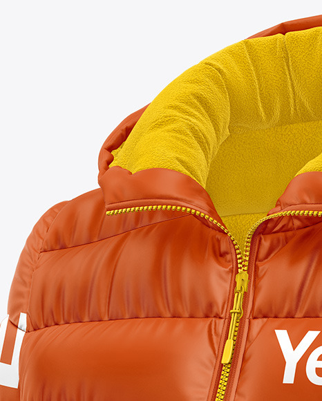 Matte Women's Down Jacket w/Hood Mockup - Front Half Side View