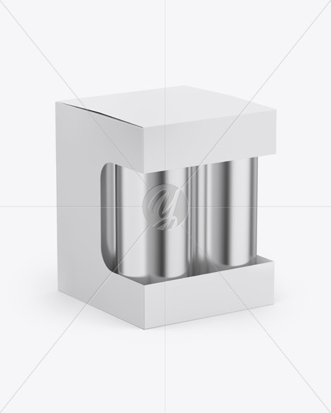 Box w/ Glossy Metallic Cans Mockup