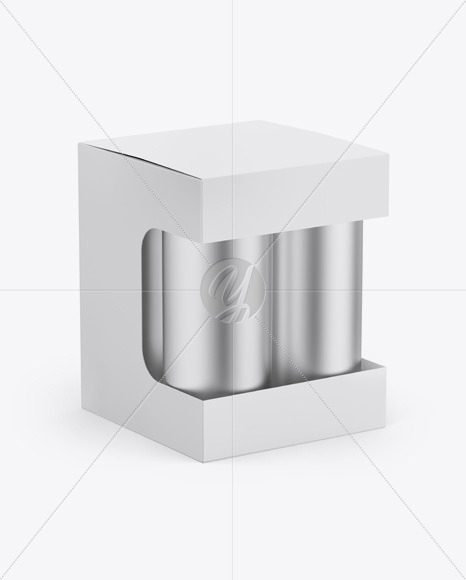 Box w/ Matte Metallic Cans Mockup