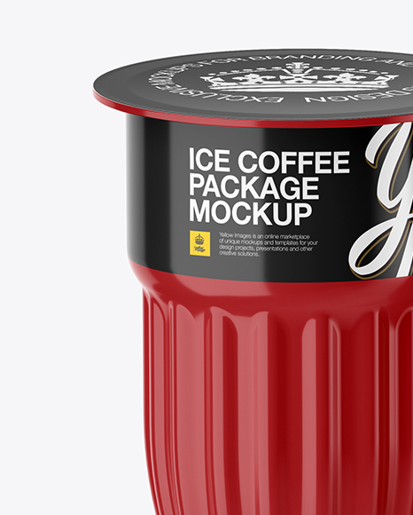 Glossy Ice Coffee 3 K-Cups Package Mockup - Front View (High-Angle Shot)