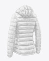 Glossy Women's Down Jacket w/Hood Mockup - Back Half Side View