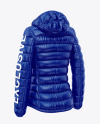 Glossy Women's Down Jacket w/Hood Mockup - Back Half Side View