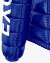 Glossy Women's Down Jacket w/Hood Mockup - Back Half Side View