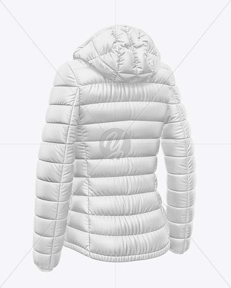 Matte Women's Down Jacket w/Hood Mockup - Back Half Side View