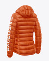 Matte Women's Down Jacket w/Hood Mockup - Back Half Side View