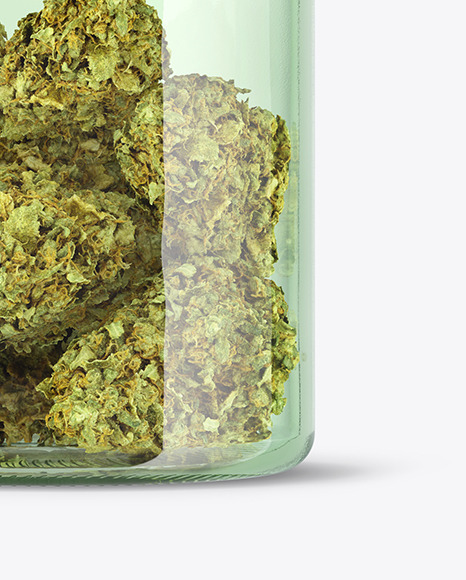 Medicinal Marijuana in Green Glass Jar Mockup