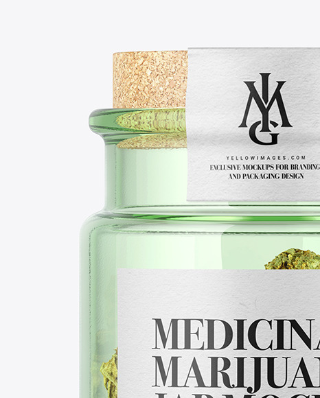 Medicinal Marijuana in Green Glass Jar Mockup