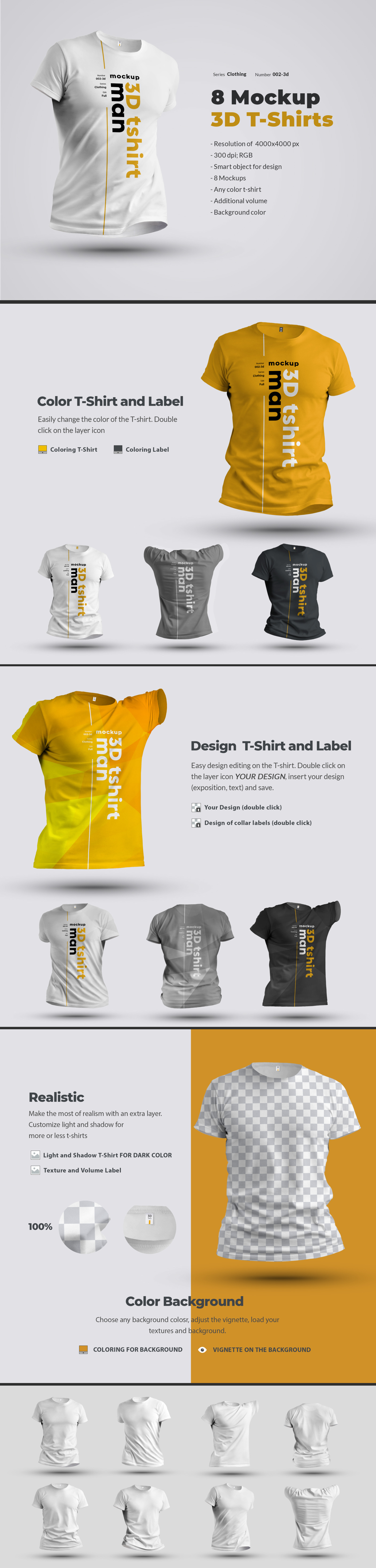 8 Mockups 3D T-Shirts