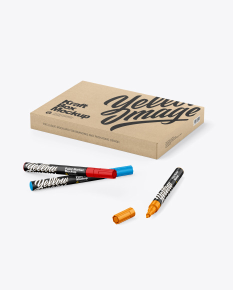 Glossy Box With Marker Pens Mockup