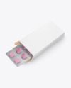 Opened Paper Box & Pills Mockup - Halfside View (High-Angle Shot)