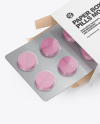 Opened Paper Box &amp; Pills Mockup - Halfside View (High-Angle Shot)