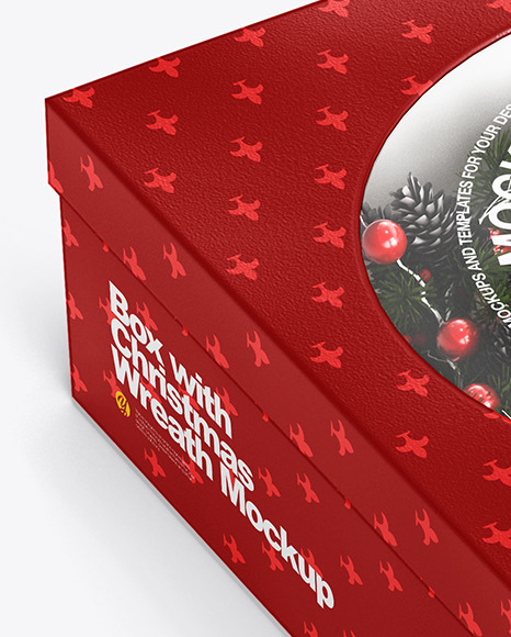 Box with Christmas Wreath Mockup Box with Christmas Wreath Mockup