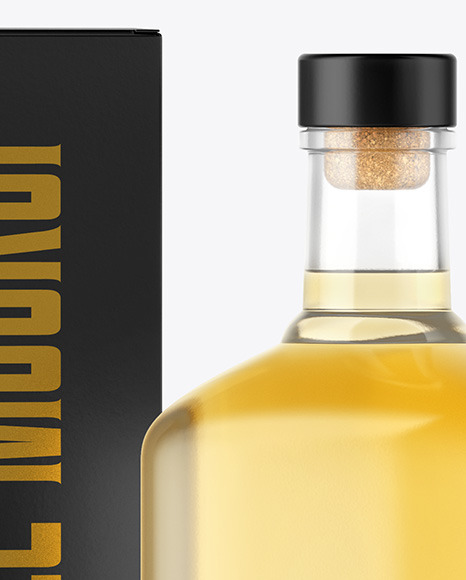 Golden Tequila Bottle with Box Mockup