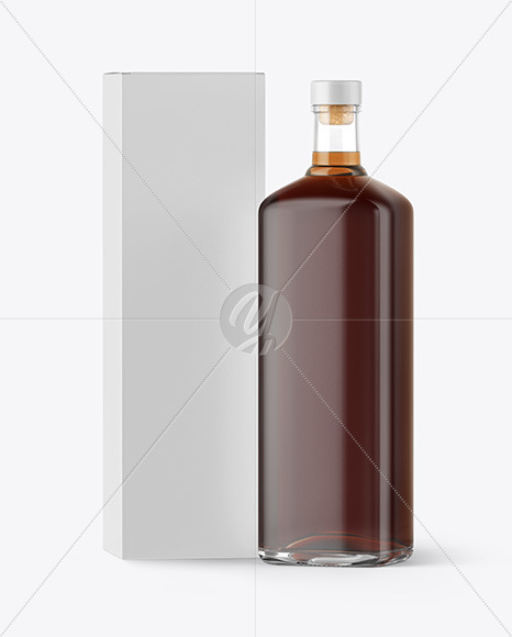 Black Rum Bottle with Box Mockup