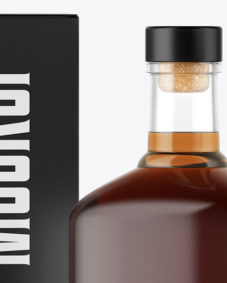 Black Rum Bottle with Box Mockup