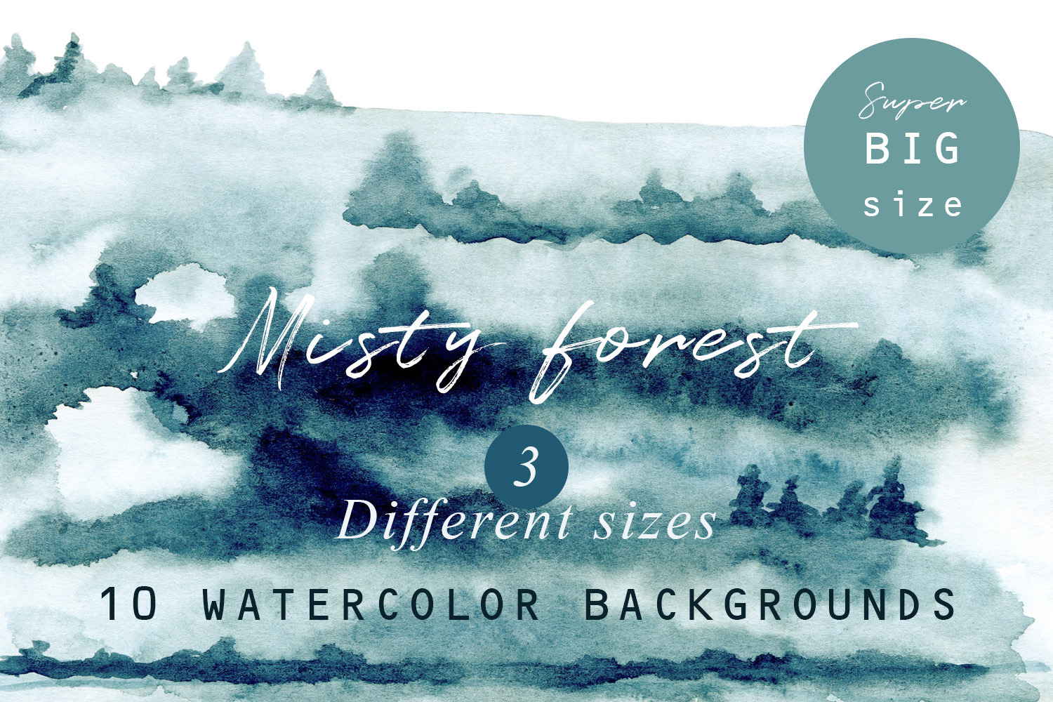 Misty forest watercolor textures set