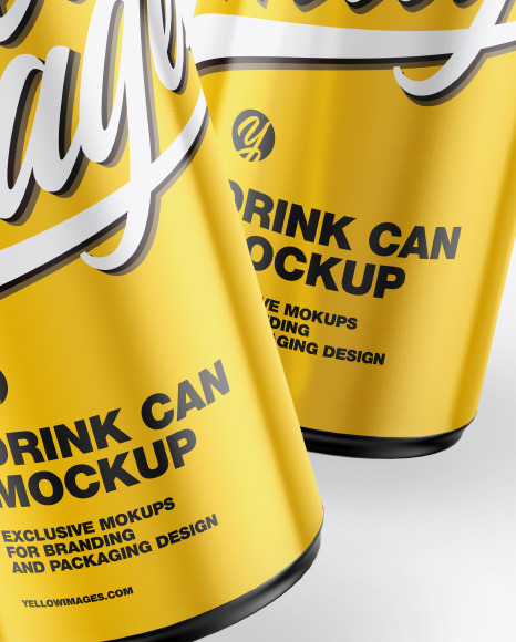 Two Metallic Drink Cans w/ Glossy Finish Mockup