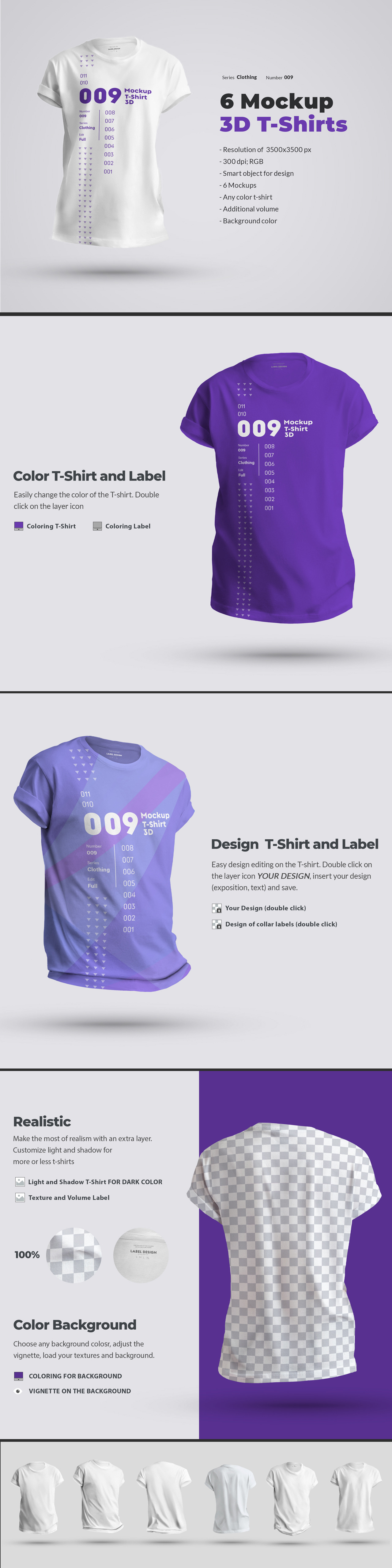 6 MOCKUPS MEN T-SHIRTS 3D