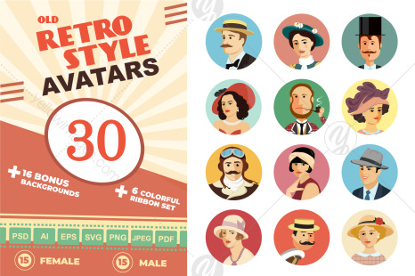 Avatars Retro people vector cartoon illustrations - Graphics