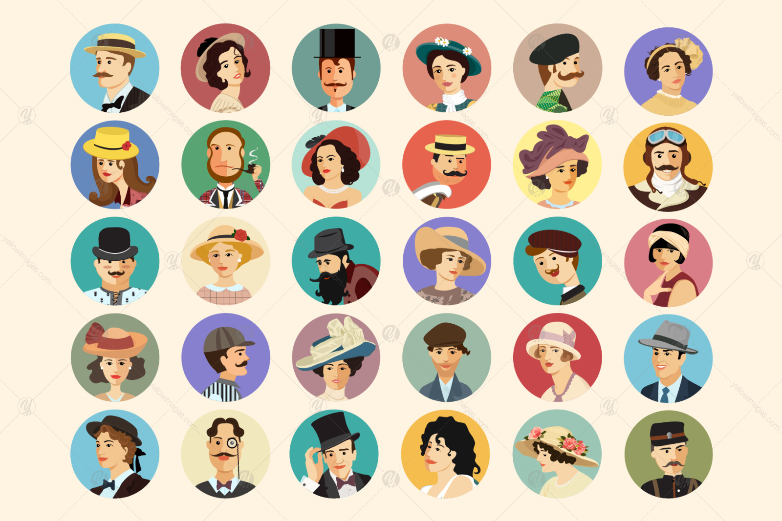 Avatars Retro people vector cartoon illustrations