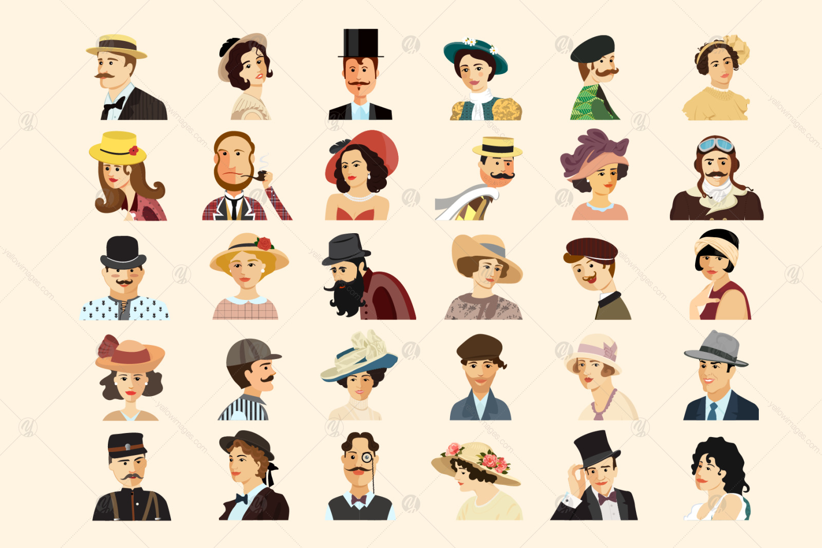 Avatars Retro people vector cartoon illustrations