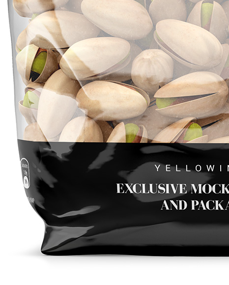 Clear Bag With Pistachio Nuts Mockup - Front View