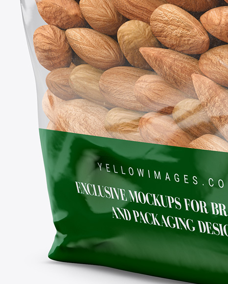 Clear Bag With Almonds Mockup - Halfside View