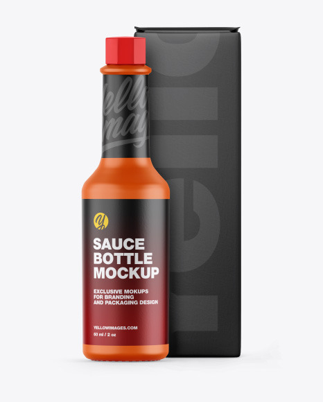 Matte Sauce Bottle w/ Box Mockup