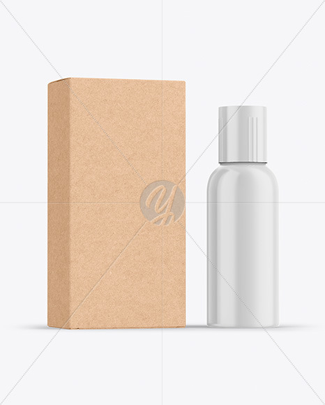 Kraft Box &amp; Glossy Bottle Mockup