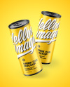Two Metallic Drink Cans w/ Matte Finish Mockup